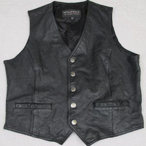 Wilson's Leather Motorcycle Style Vest Men's L Black 5 Snap Button Pockets 435